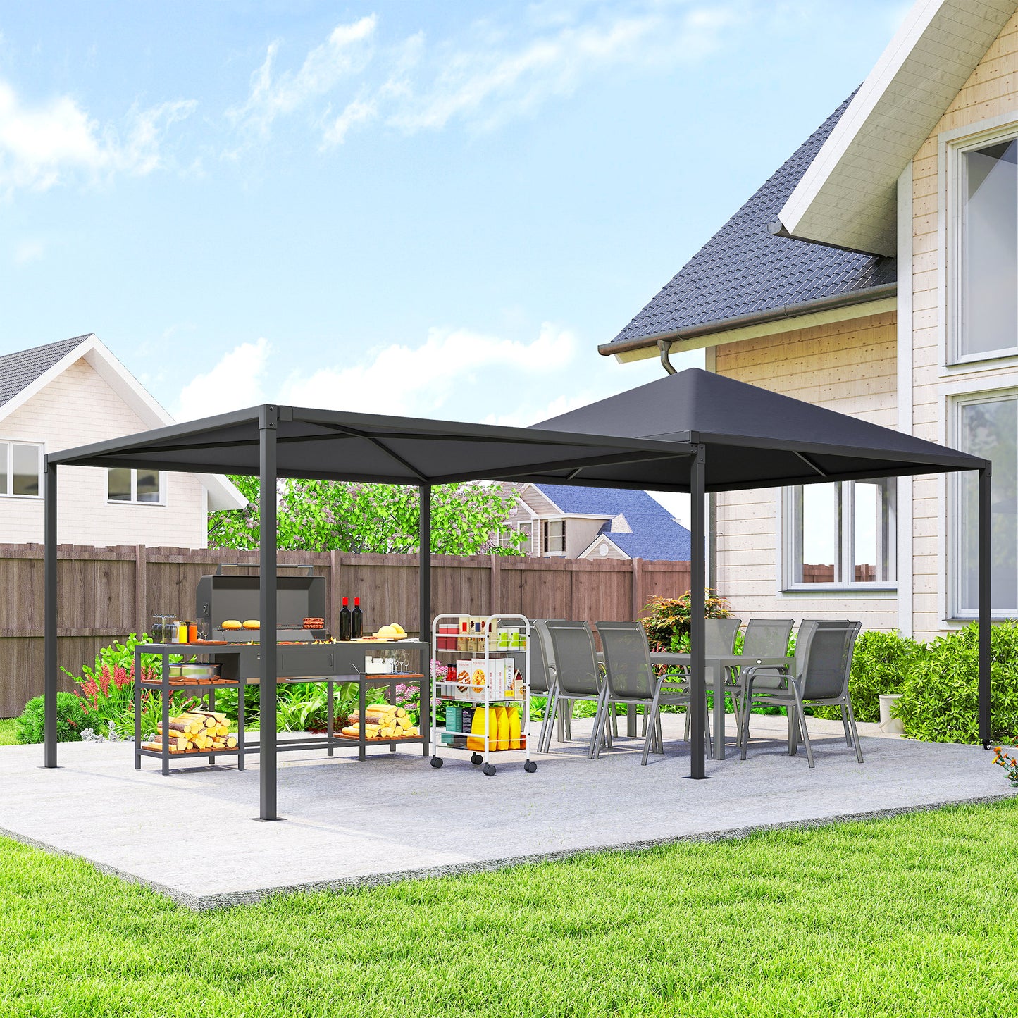 Outsunny √Ç 3√Ç x√Ç 3√Ç أو 3√Ç x 6m Garden√Ç Gazebo مع مظلة قابلة للتمديد وعجلات،√Ç UPF30+ Outdoor√Ç Metal Gazebo√Ç Canopy√Ç Shelter√Ç for BBQ, Event, Party