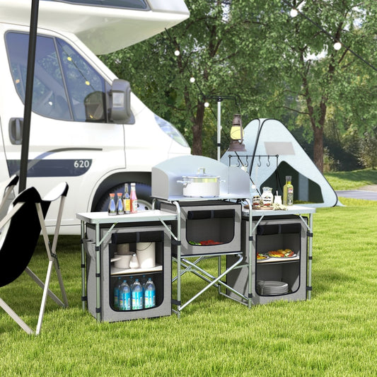 Outsunny Multi-Storage Portable Camping Kitchen in Grey