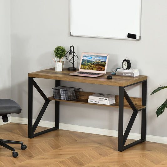 مكتب كمبيوتر HOMCOM مكتب كتابة مكتب منزلي للكمبيوتر المحمول محطة عمل مع رف تخزين 120 × 60 × 76 سم تأثير الخشب البني الأسود