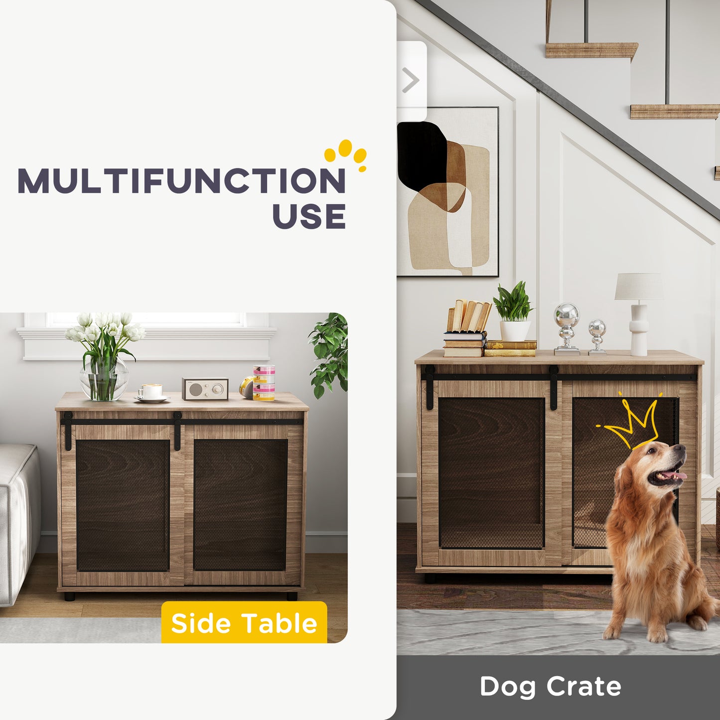 PawHut Dog Crate Furniture with Sliding Door for Large Dogs, Walnut Brown