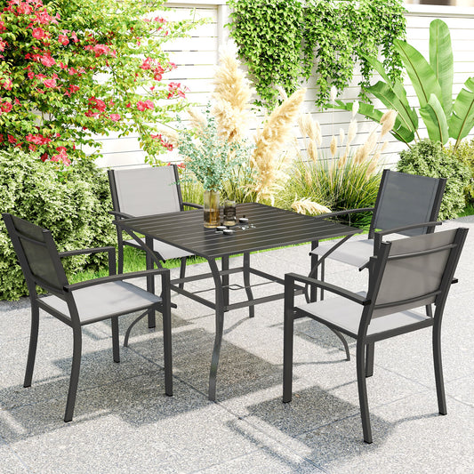 Outsunny Garden Table with Parasol Hole in Dark Grey