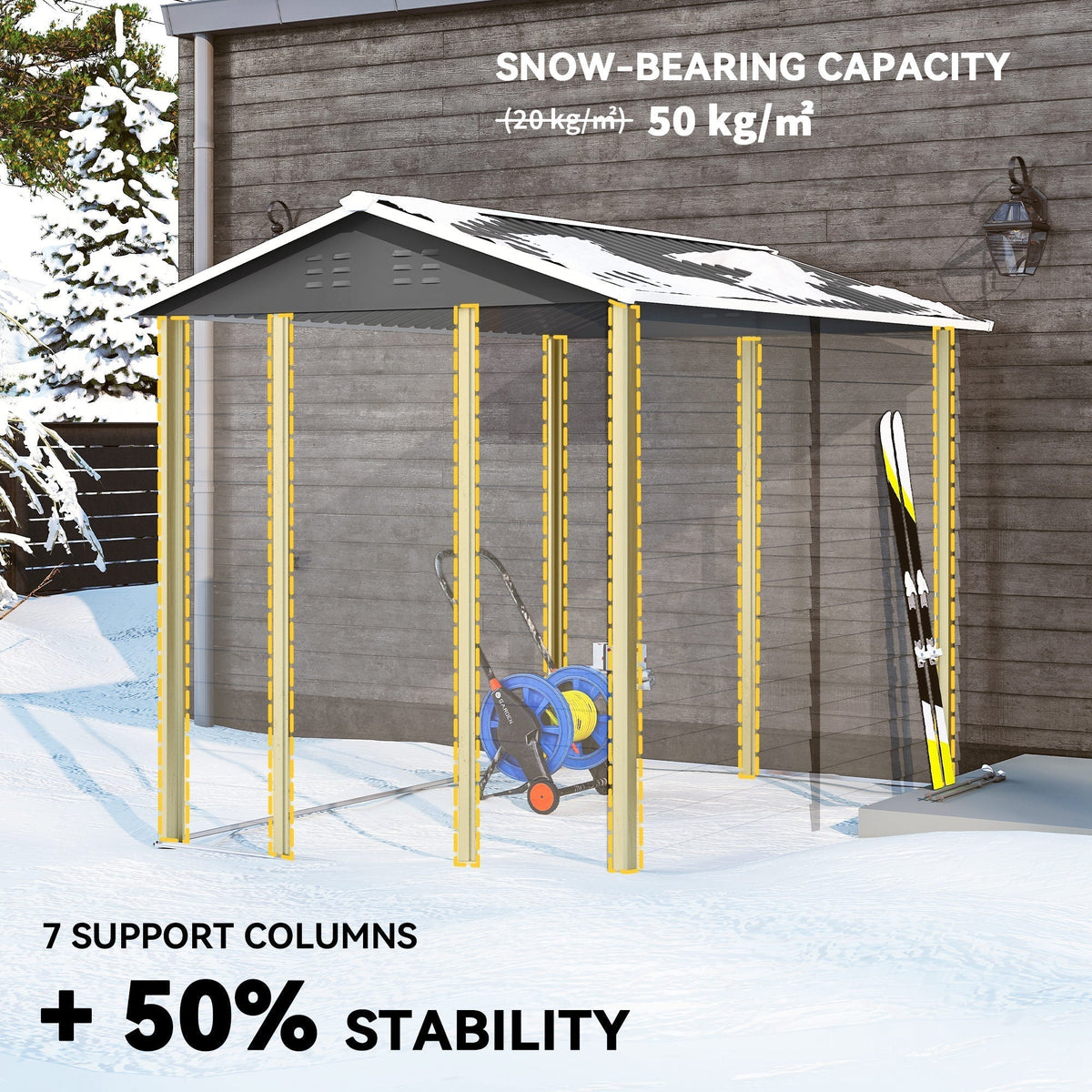 Outsunny سقيفة حديقة معدنية خارجية 9×6 قدم، سقيفة تخزين أدوات مجلفنة بسقف مائل، باب قابل للقفل للفناء والحديقة، رمادي داكن