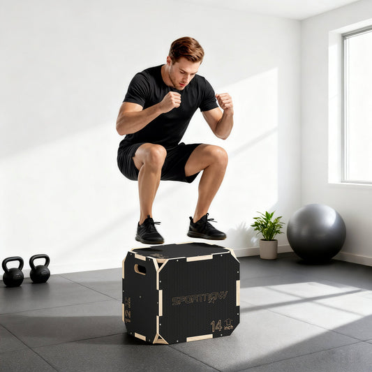 SPORTNOW صندوق بلايو غير قابل للانزلاق، صندوق قفز خشبي بدون زوايا، 31 × 36 × 41 سم