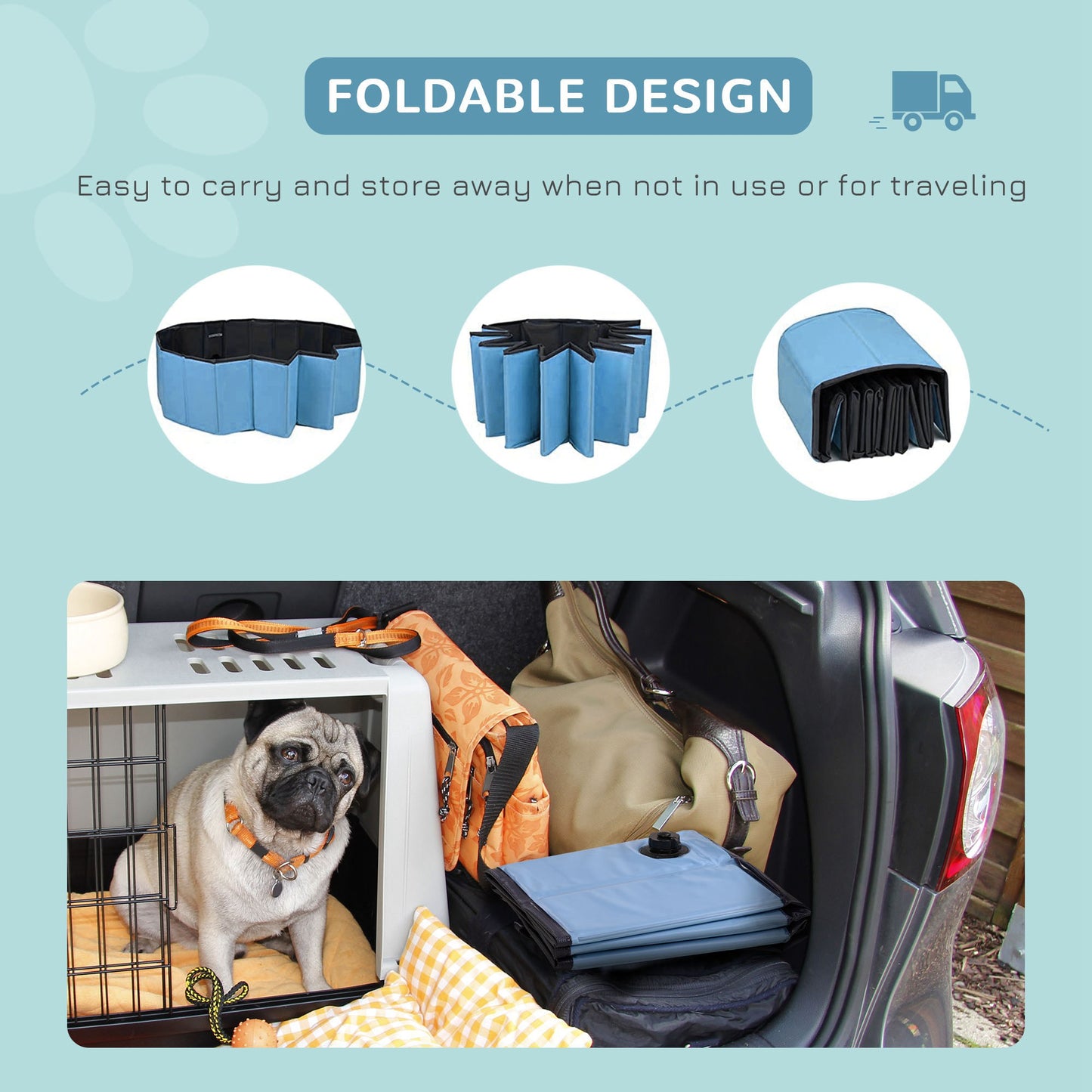PawHut Dog Paddling Pool, Foldable Dog Pool, Leakproof & Hard Plastic, Portable Pet Bathtub with Non-Slip Base & Drainage Hole, for Indoors, Outdoors, Garden, Patio, 100 x 30 cm, Blue