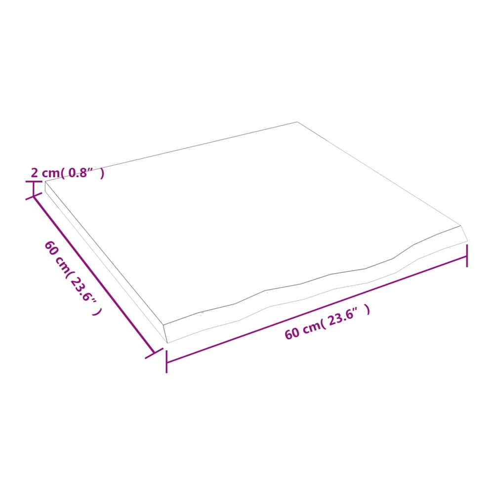 The bathroom worktop with lines and arrows indicating the length width and thickness