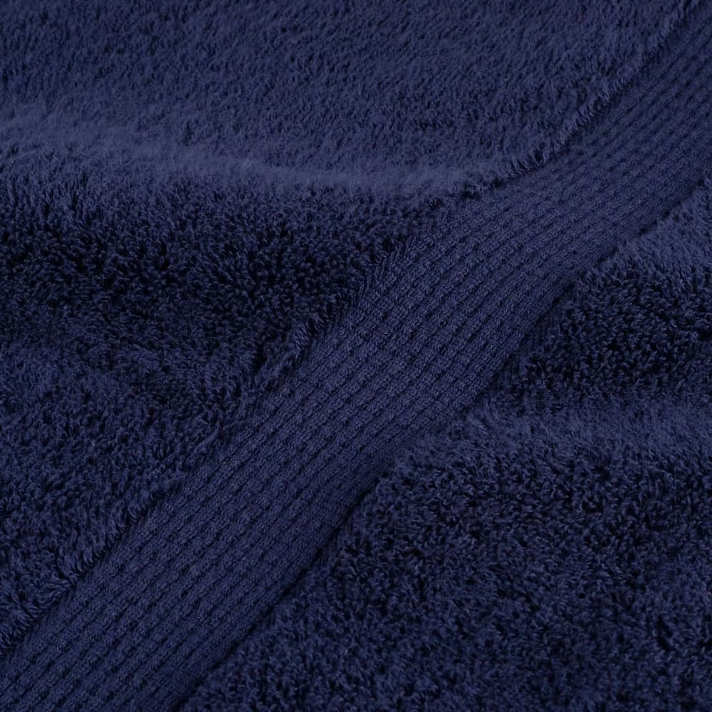 Close up of the ribbed edge detail on a navy blue towel