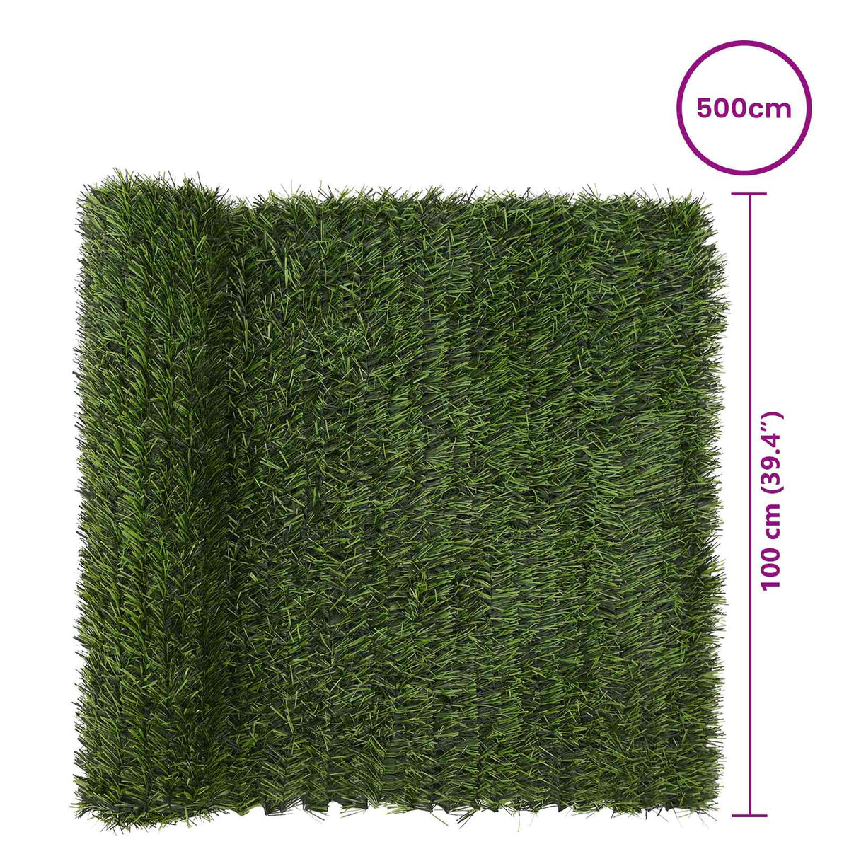 A roll of light green artificial fence with dimensions shown