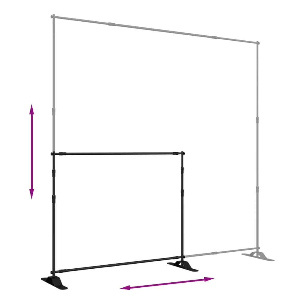 The studio stand with arrows indicating adjustable height and width dimensions