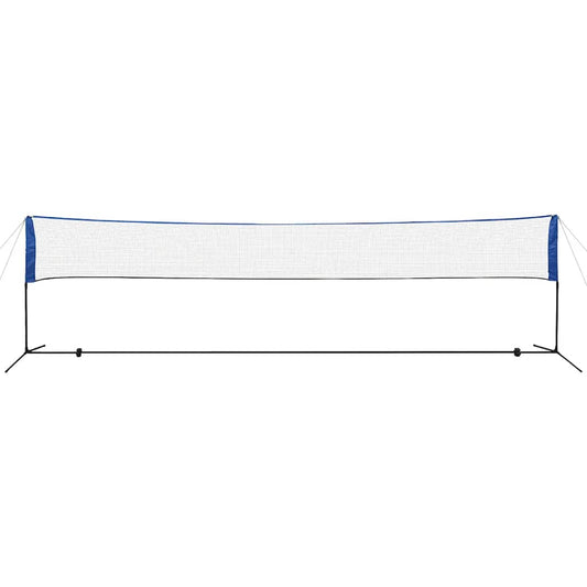 The badminton net fully assembled and viewed directly from the front