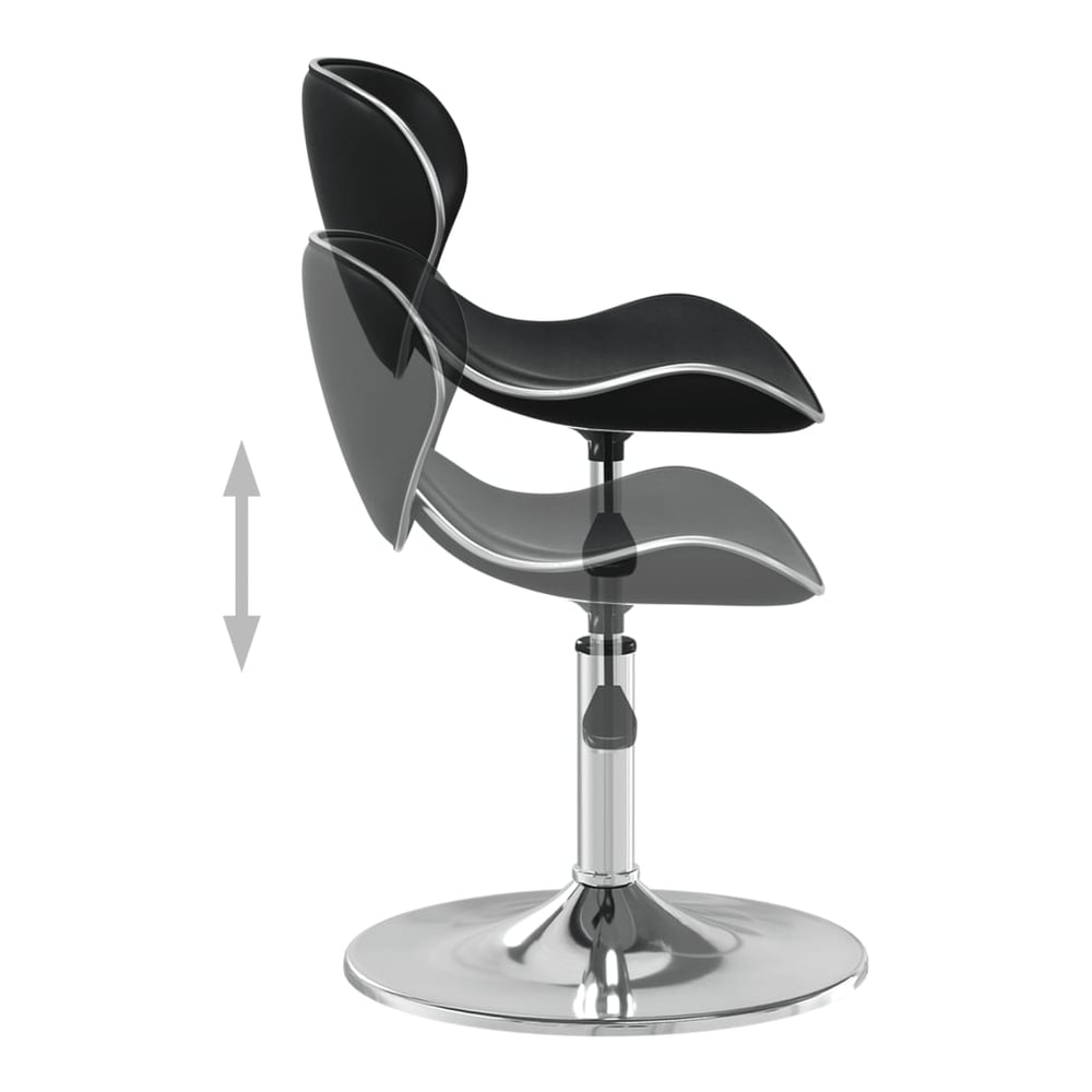 Black faux leather bar stool showing height adjustment with arrows