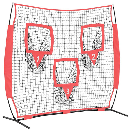 the baseball practice net showing the three numbered target pockets clearly