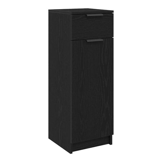 The black oak bathroom cabinet with one drawer and a cupboard door