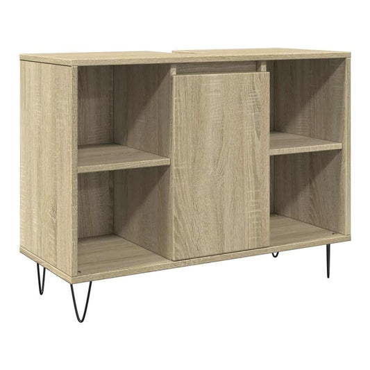 Bathroom cabinet with sliding door and open shelves in sonoma oak finish