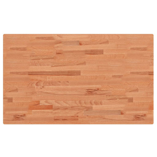 The solid wood beech countertop showing its plank construction and natural grain