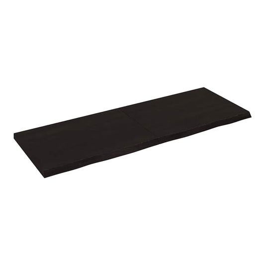Dark brown solid wood bathroom countertop shown flat against a white background