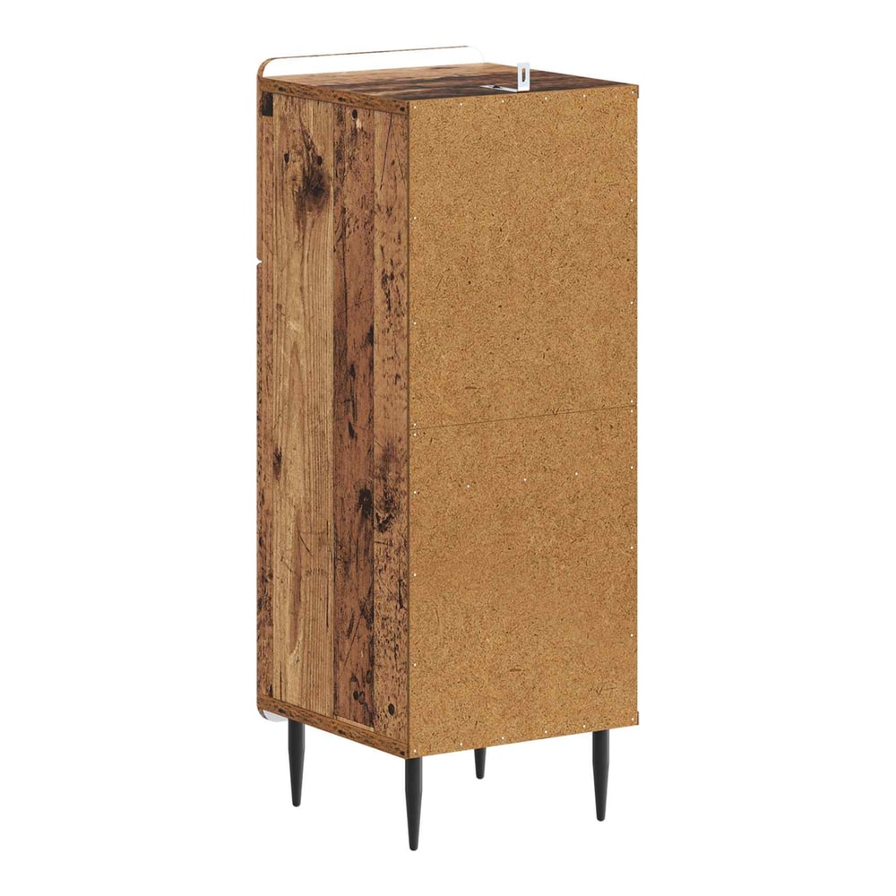 Rear view of the old wood effect bathroom vanity unit showing construction