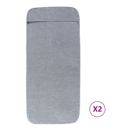 Two grey beach towels, one on top of the other, with a pocket at the top