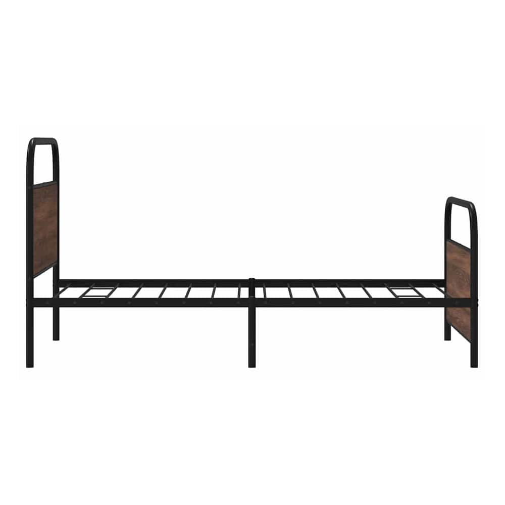 The bed frame structure without mattress or bedding, showing the metal base