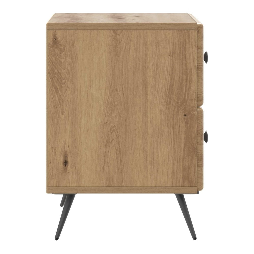 The side of the bedside cabinet showing its depth and construction