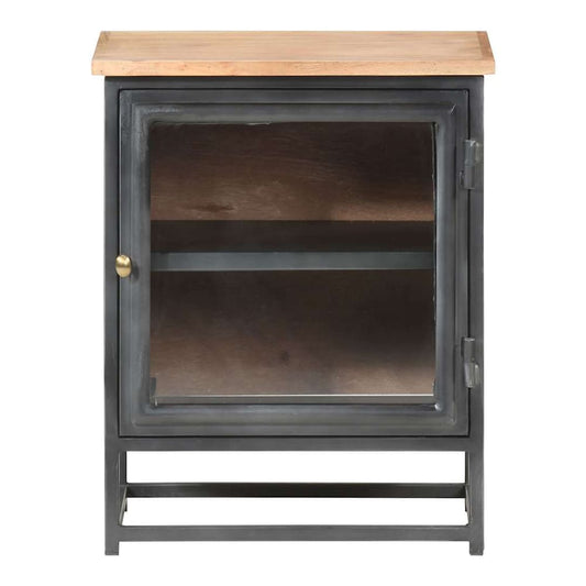 Bedside cabinet with a wooden top and metal frame, front view