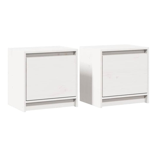 Two white bedside cabinets made of solid pine wood