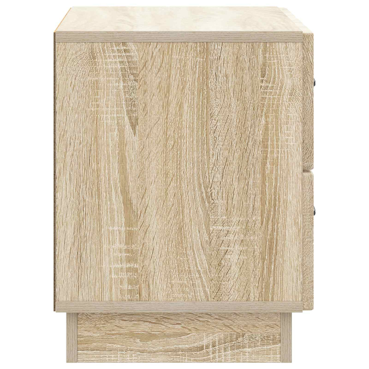 The cabinet from the side, showing its construction and Sonoma Oak finish