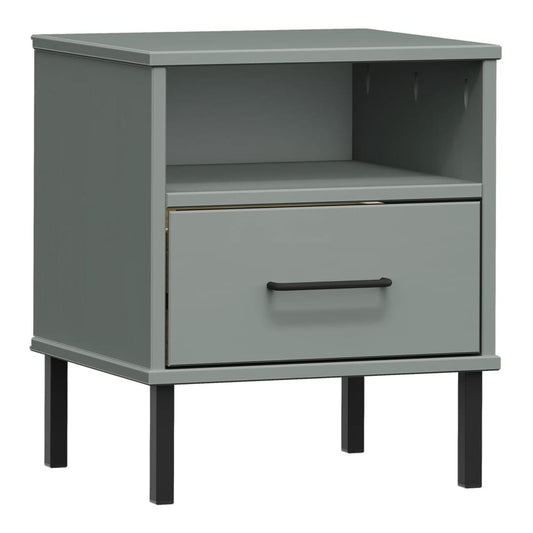 The grey bedside table with a drawer and open shelf
