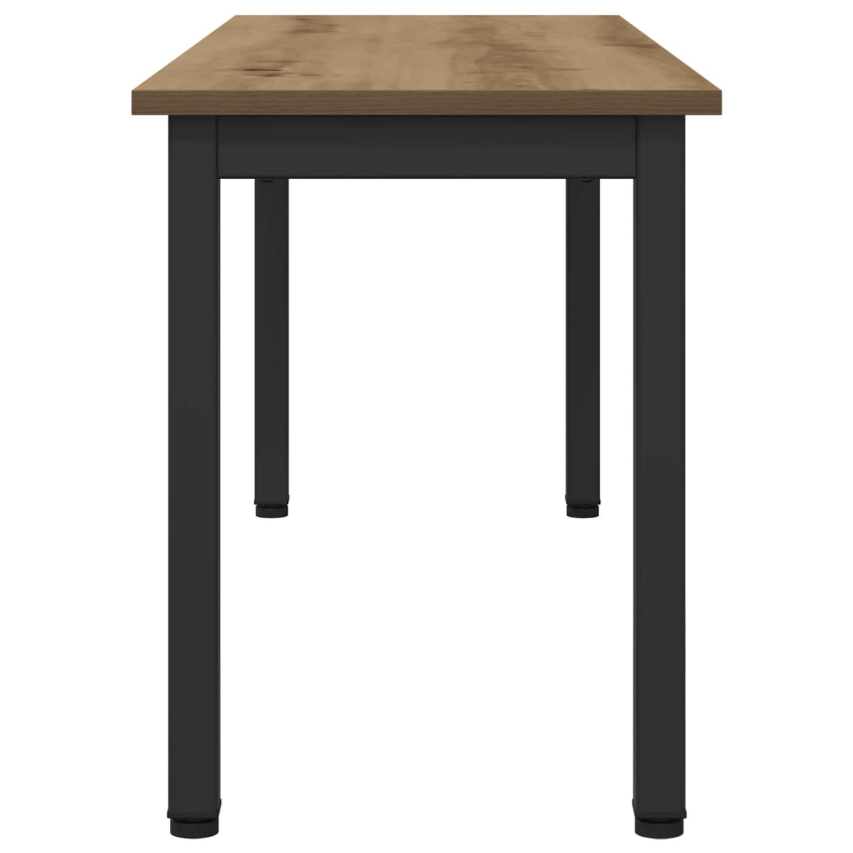 The artisan oak engineered wood bench shown from a low angle view