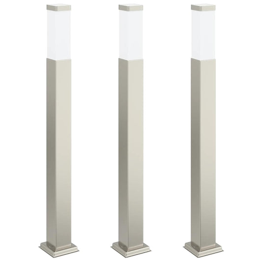 Three stainless steel bollard lights with frosted tops