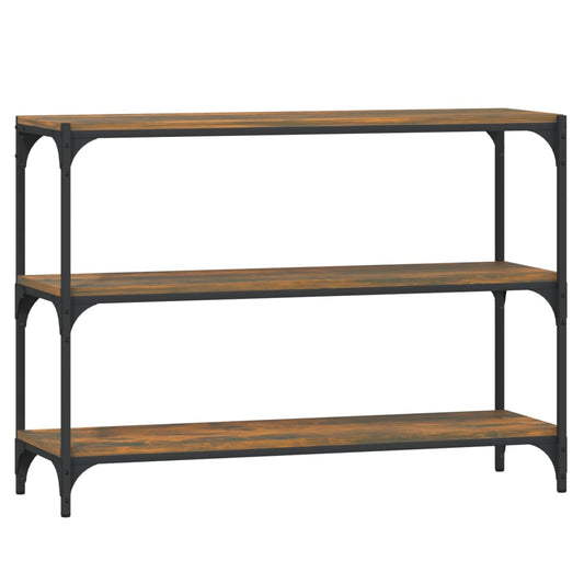 Three-shelf bookcase with a smoked oak effect finish and black metal frame
