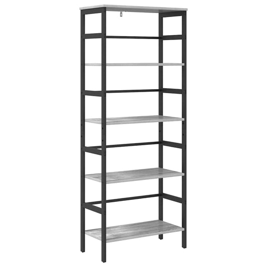 The grey Sonoma engineered wood bookcase from the front with a white background