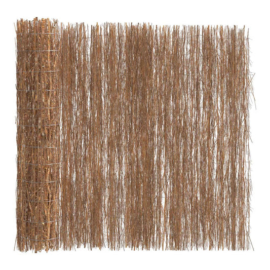 The garden fence partially unrolled to show the natural texture and wire binding