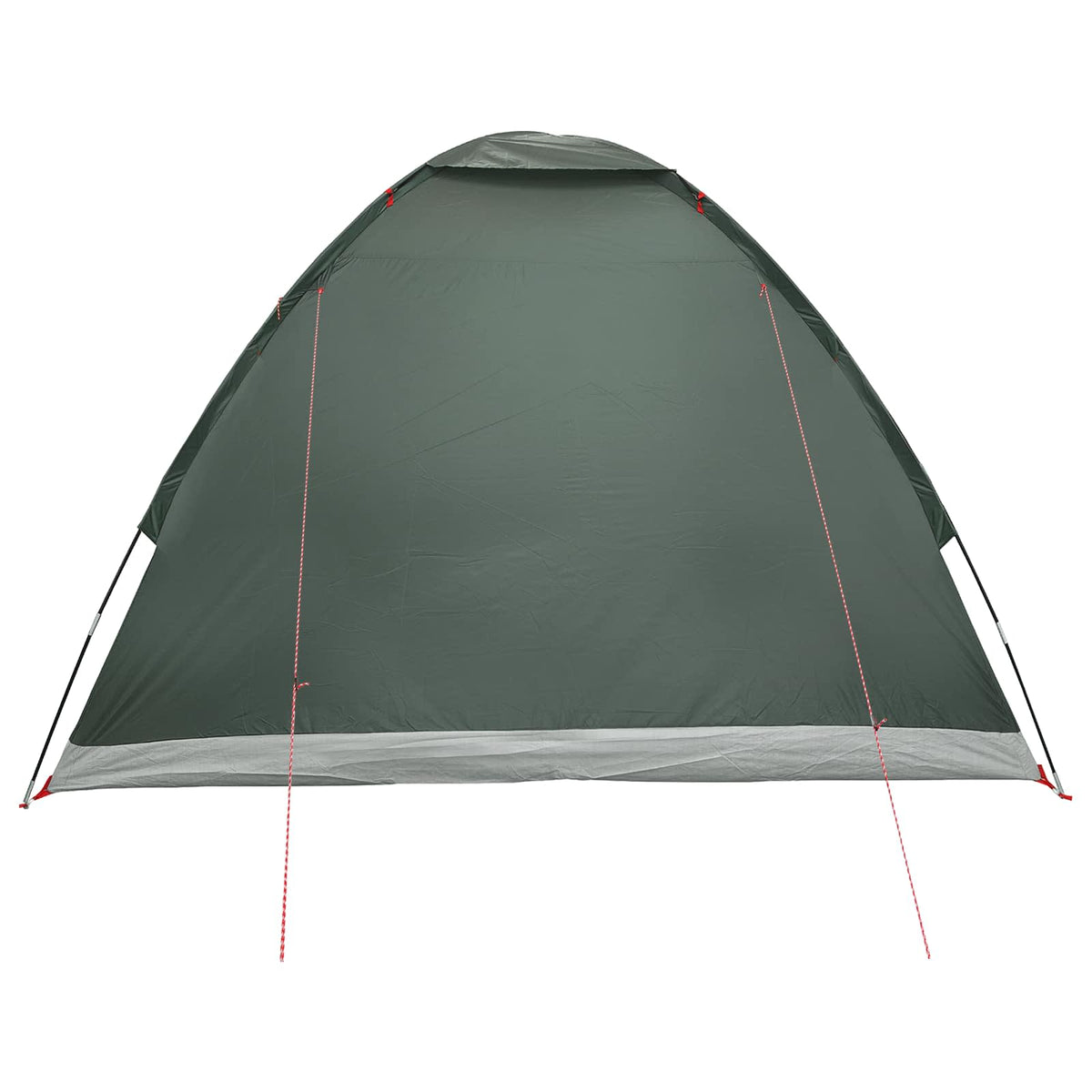 the army green camping tent with the rear flap open showing the interior