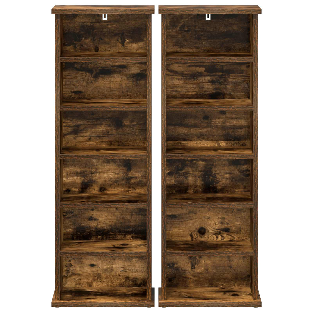 The back of two narrow media storage cabinets showing the fixing points