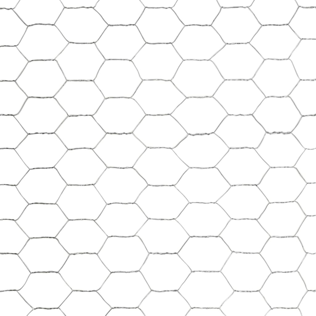 A full frame shot of the galvanised steel chicken wire fence roll
