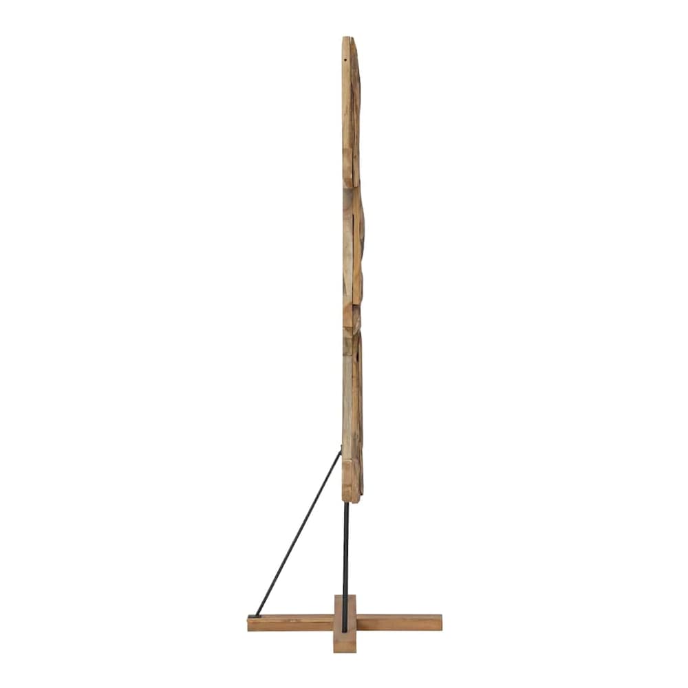 Side view of the wooden Christmas tree frame on its stand