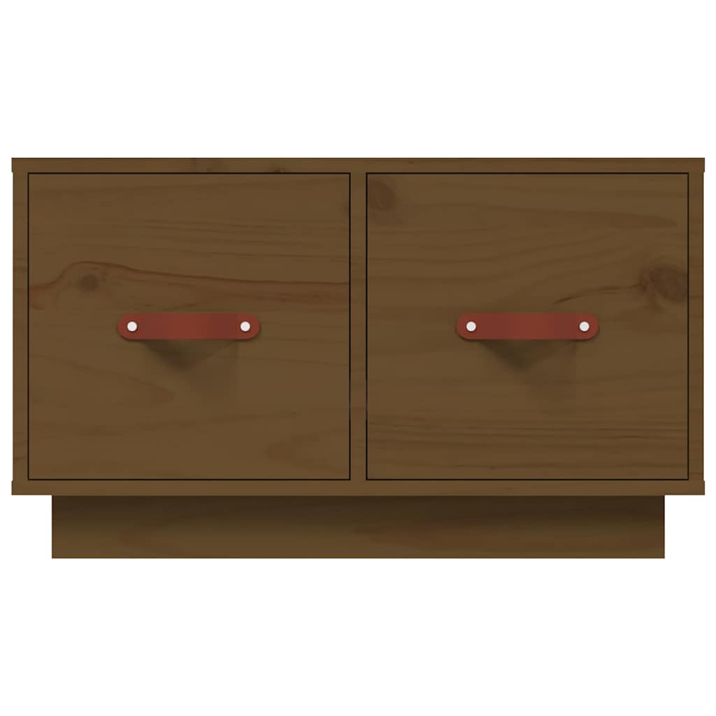 Close up of the honey brown solid wood pine coffee table showing the wood grain