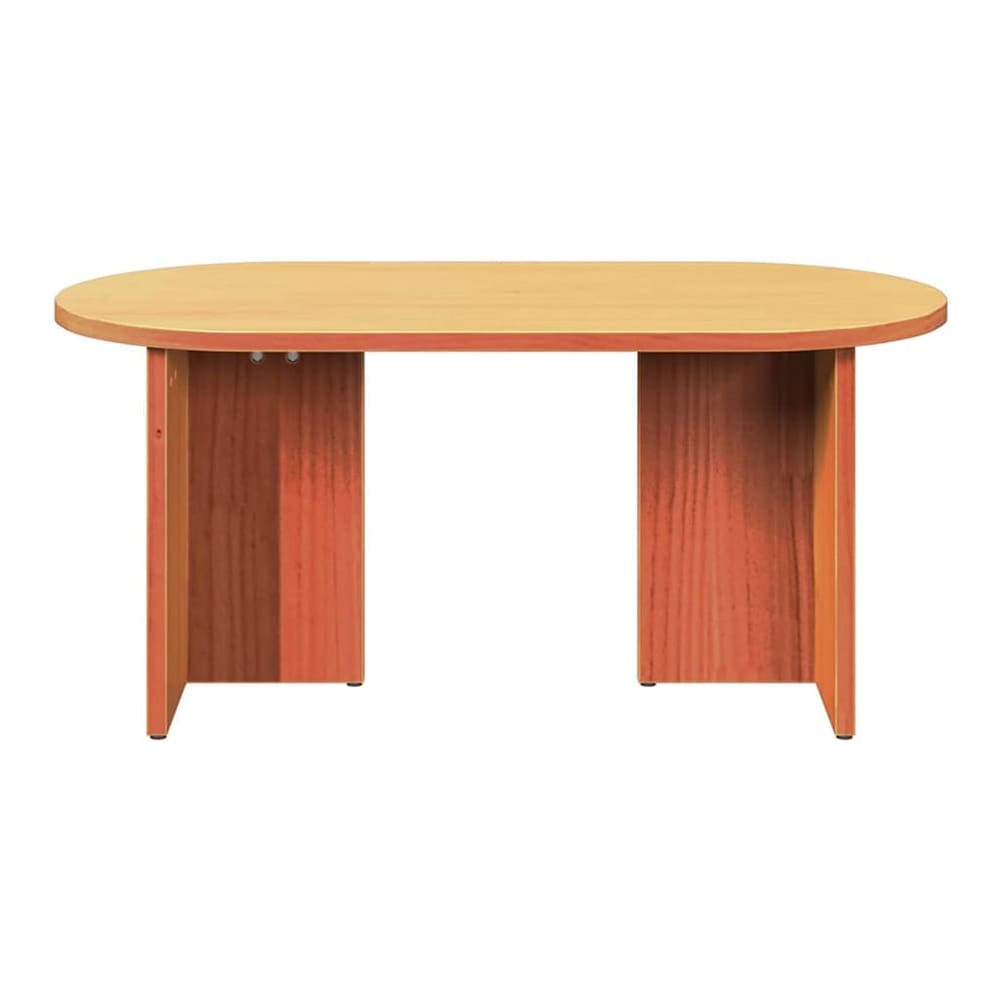plain wooden coffee table with a light wax finish, viewed from the side