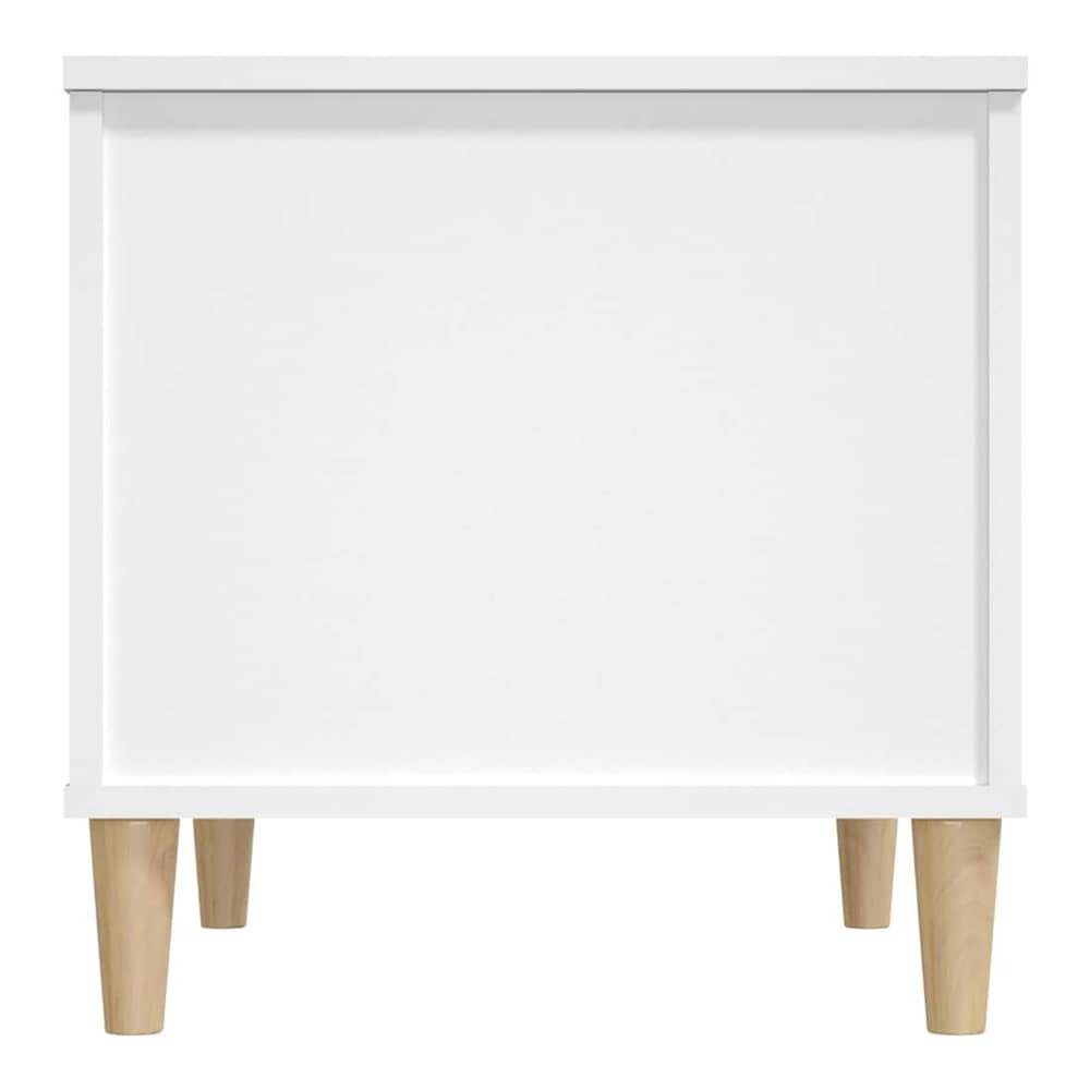 Underside of the white coffee table showing its four legs