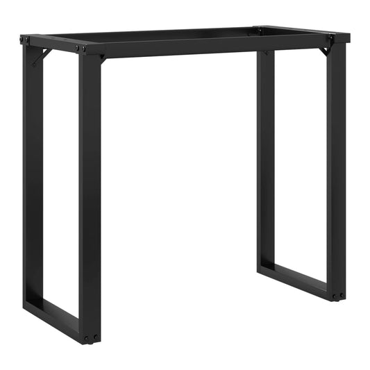 The table legs showing the black metal O-frame structure from a high angle