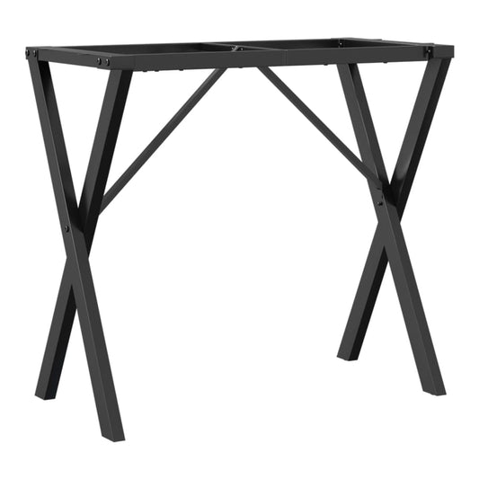The black steel dining table legs with an X-frame design, shown from the front