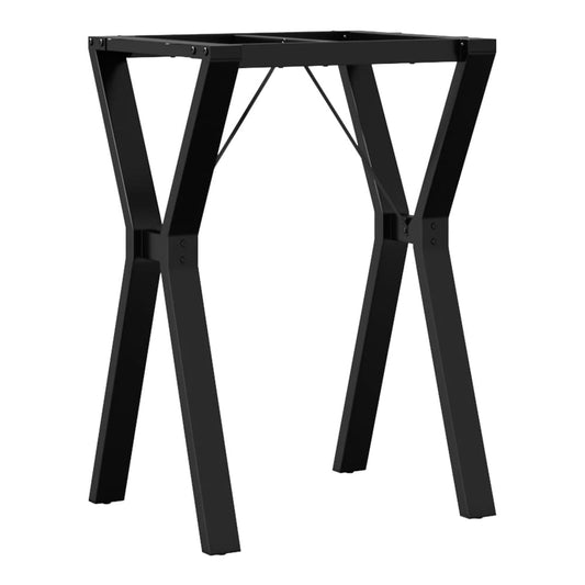 The Y-frame dining table legs are made of black steel with a matte finish