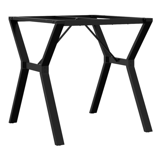 The black steel Y-frame dining table legs shown from the front