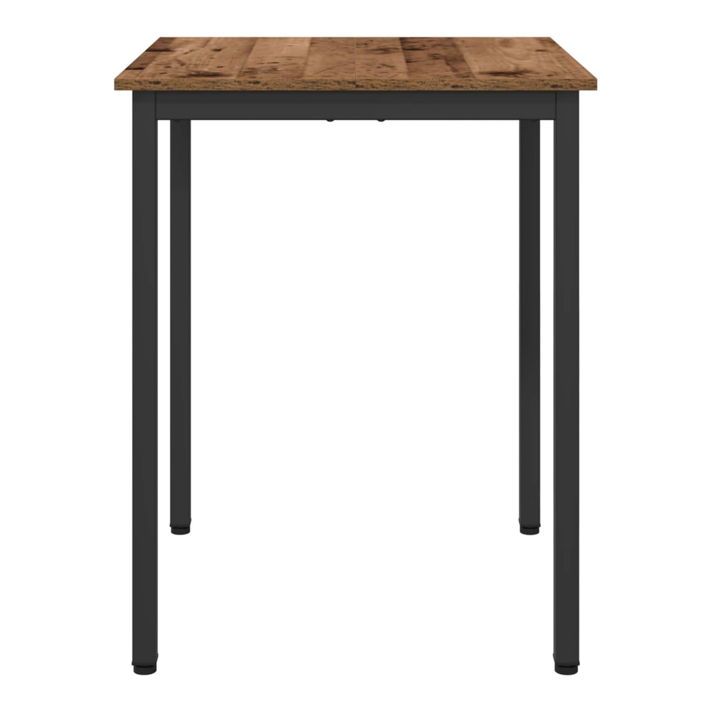 Square dining table with a textured wood effect surface and metal frame