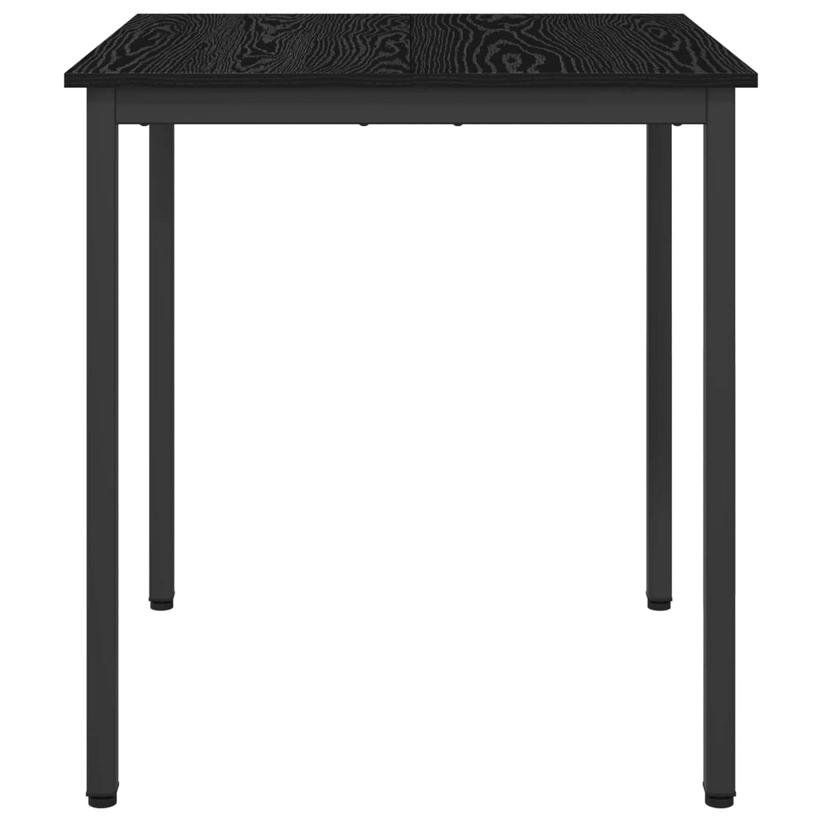 side view of the black oak square dining table with metal legs