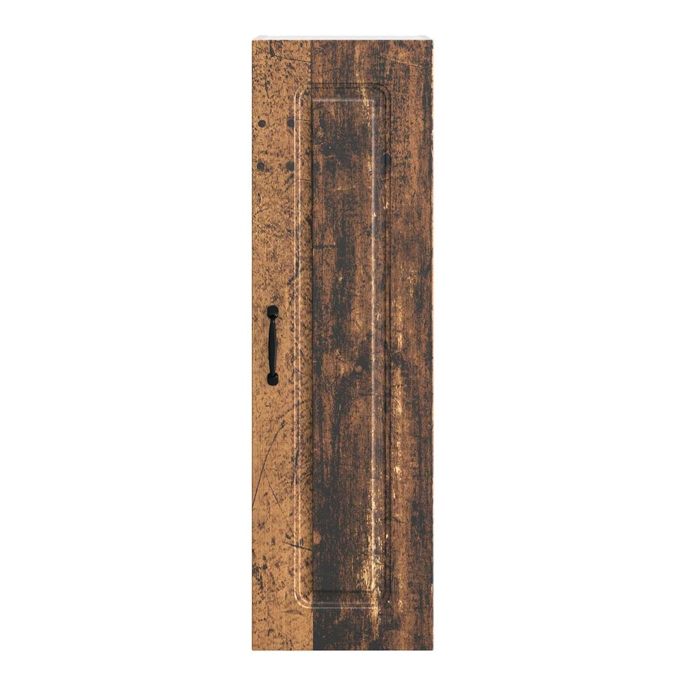 Close up of the old wood effect door of the dishwasher panel cabinet