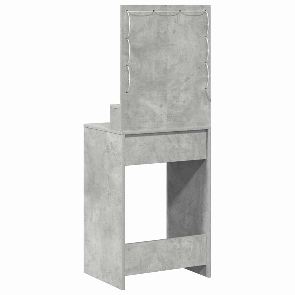 Rear view of the concrete grey dressing table with illuminated mirror