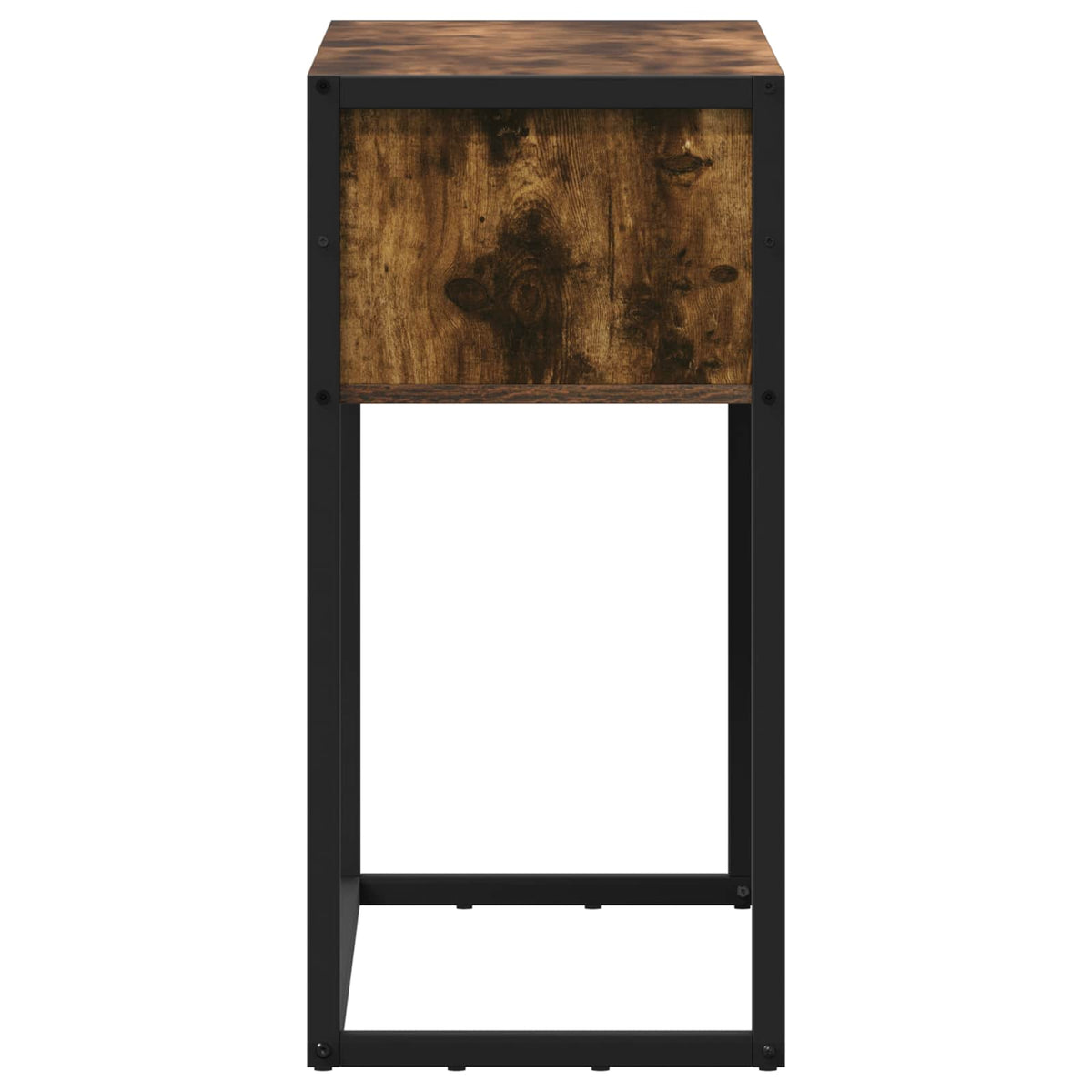 Side view of the smoked oak engineered wood end table