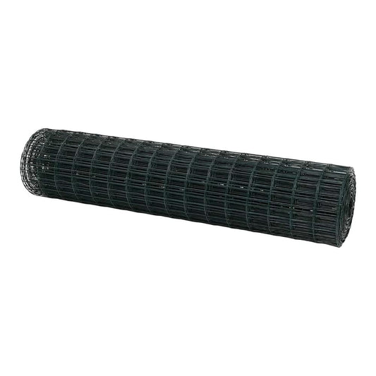 A roll of green PVC-coated iron wire mesh fencing