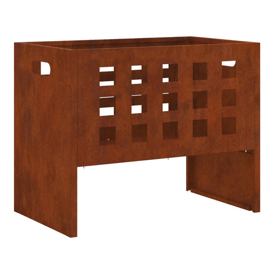 The brown fire bowl with a square grid pattern and side handles on a plain white background